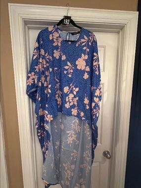 Blue Floral High-Low Kimono Top